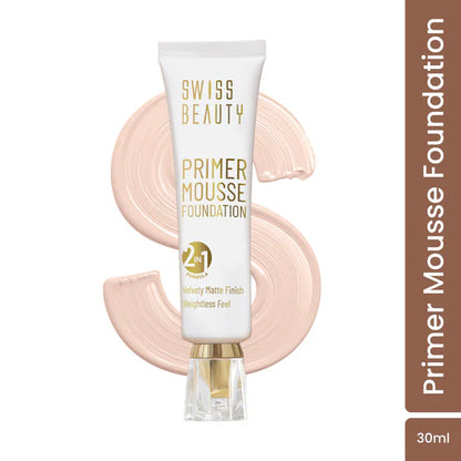 Swiss Beauty Primer Mousse Foundation - Flawless Finish in White Ivory, 30ml