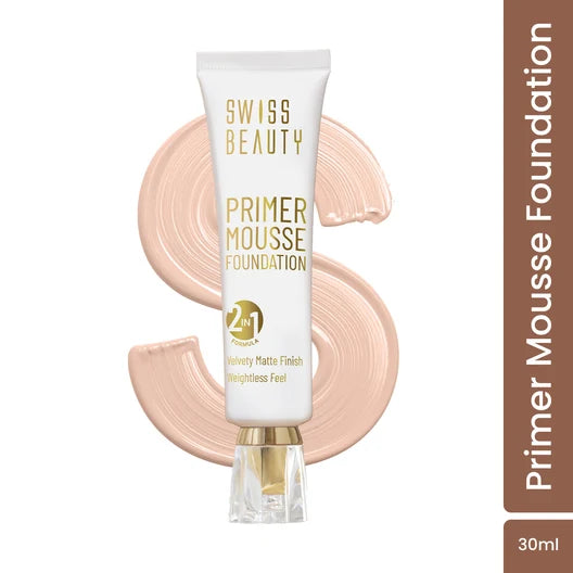 swiss beauty primer mousse foundation - flawless finish in white ivory, 30ml