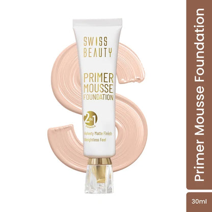 Swiss Beauty Primer Mousse Foundation - Flawless Finish in White Ivory, 30ml