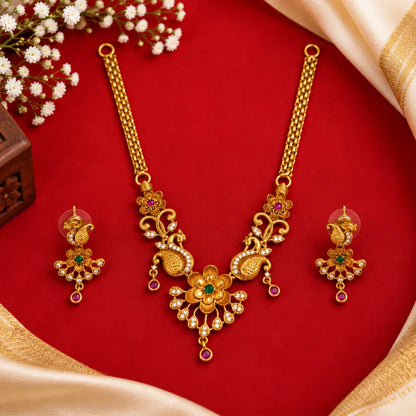 Gold-tone floral necklace and earrings jewellery set