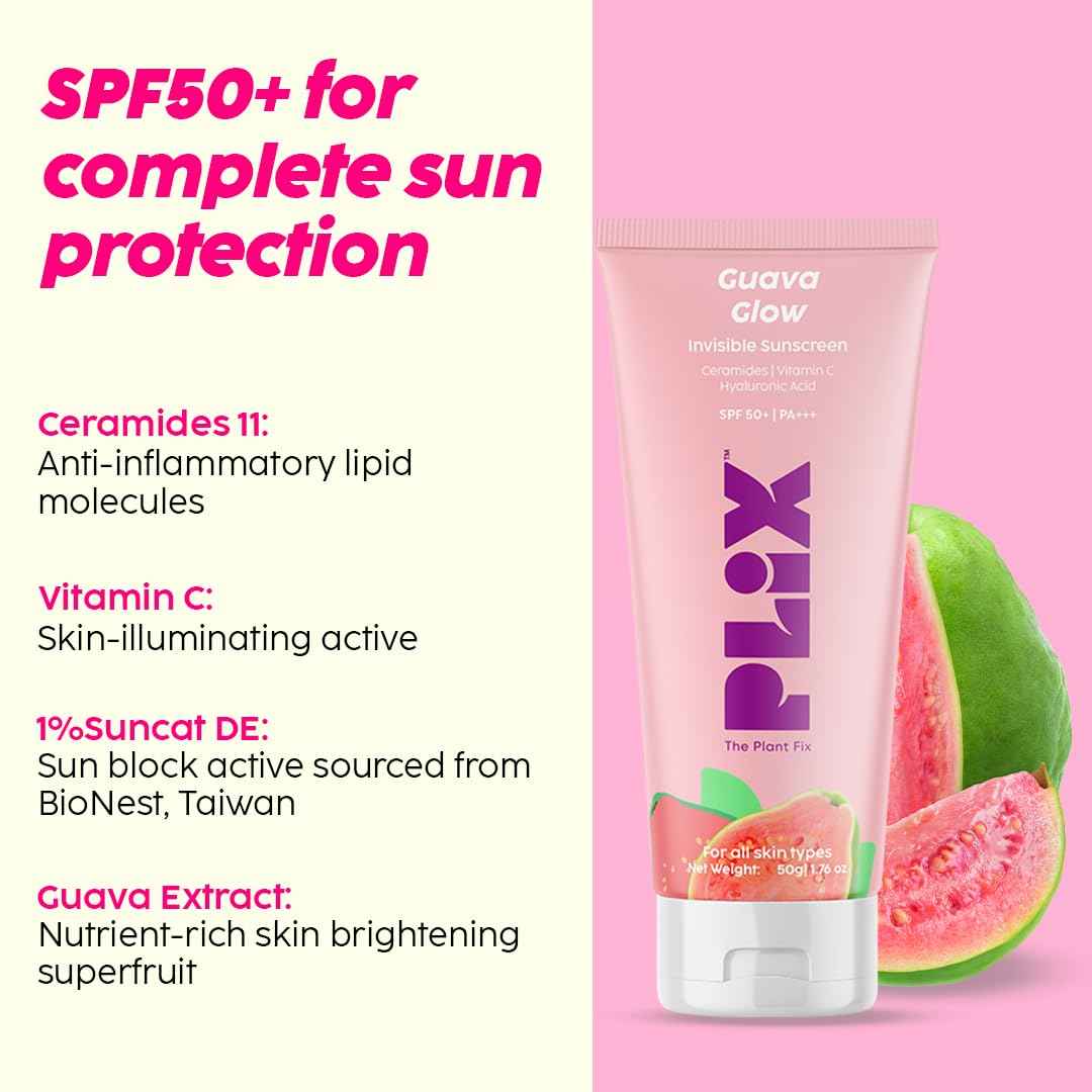 plix guava glow invisible sunscreen – spf 50+ pa+++ (50g) - gehna official