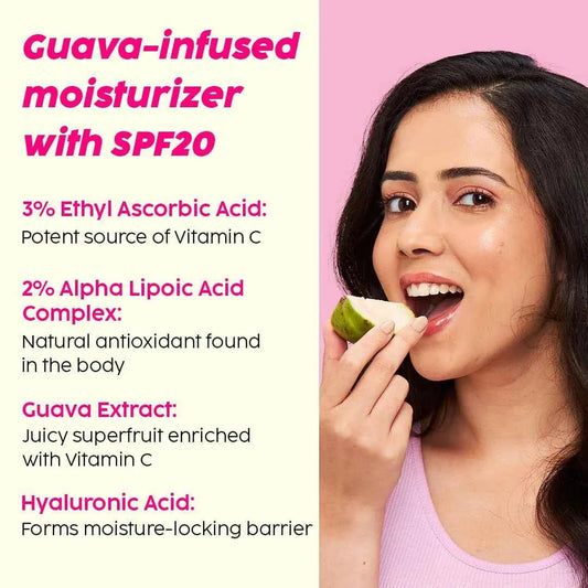 PLIX Guava Glow Smoothie Moisturizer – 3% Vitamin C, ALA & SPF 20 (50g)