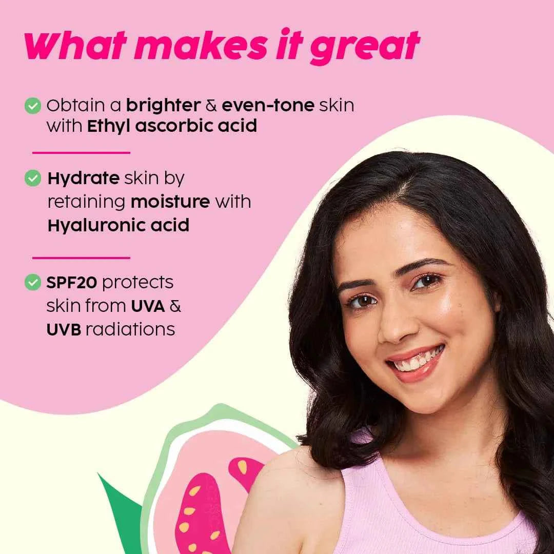 PLIX Guava Glow Smoothie Moisturizer – 3% Vitamin C, ALA & SPF 20 (50g) - GEHNA OFFICIAL