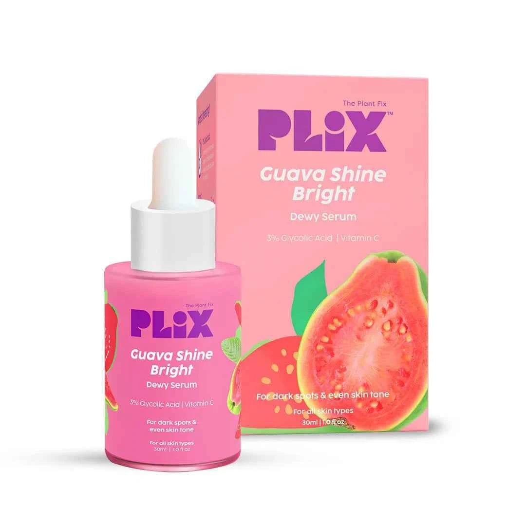 plix guava shine bright dewy serum | 3% glycolic acid & vitamin c | for dark spots & glow - gehna official
