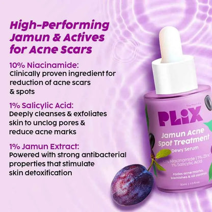 PLIX Jamun Acne Marks Treatment Dewy Serum – 10% Niacinamide, Zinc & Witch Hazel (30ml) - GEHNA OFFICIAL