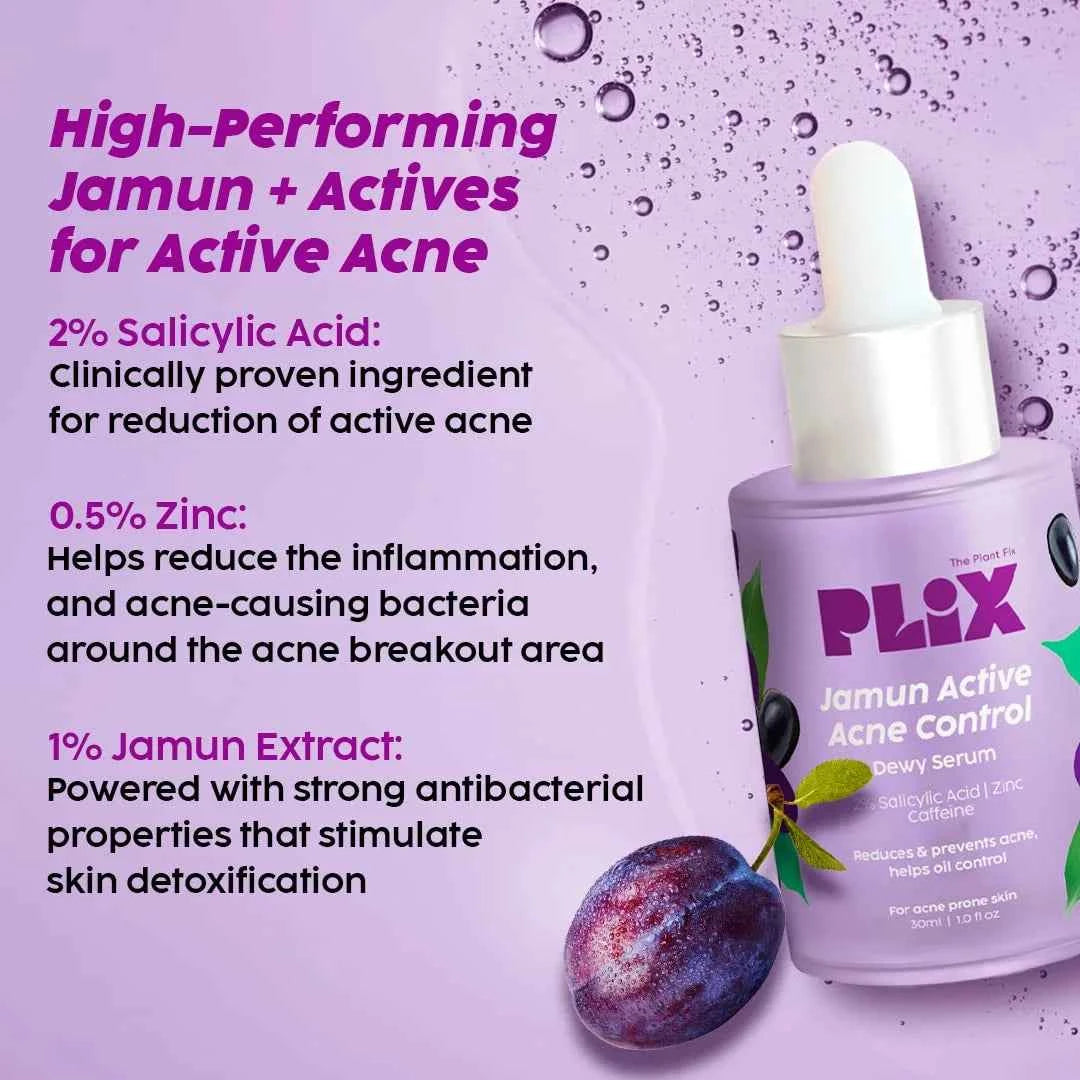 PLIX Jamun Active Acne Control Serum with 2% Salicylic Acid & Zinc PCA - GEHNA OFFICIAL