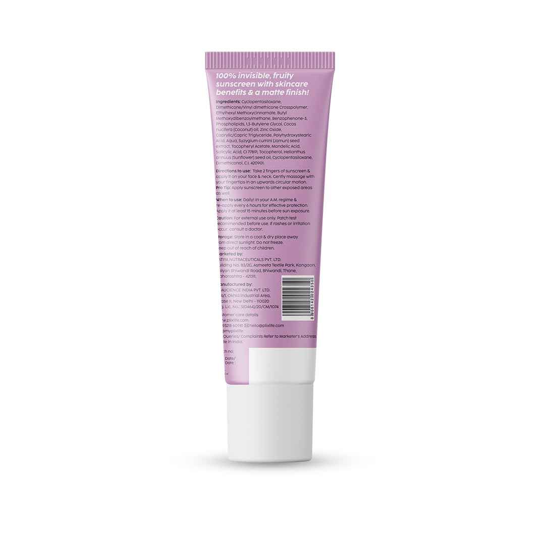 PLIX Jamun Matte Screen Invisible Sunscreen – SPF 50 PA+++ (50g) - GEHNA OFFICIAL