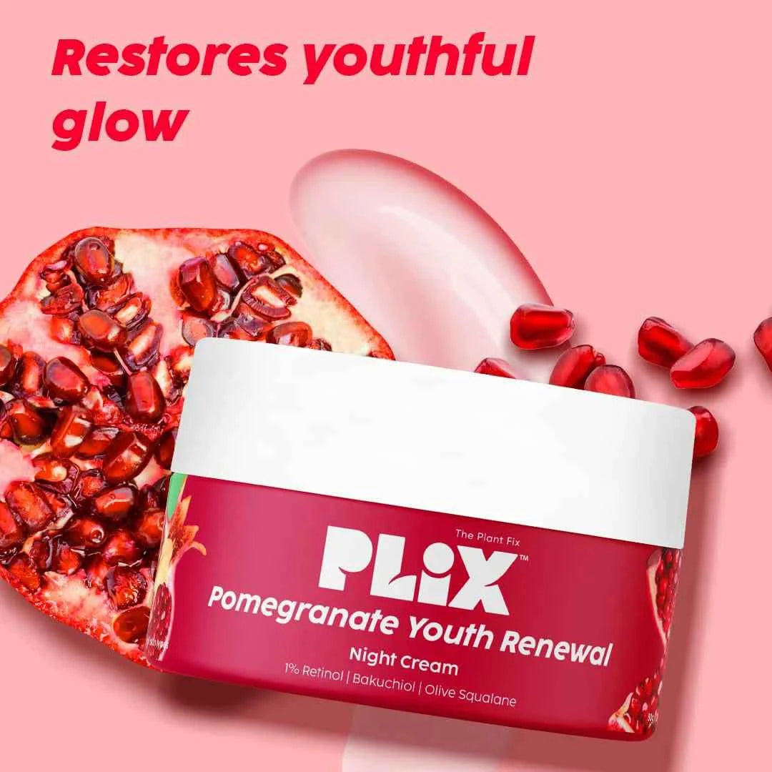 PLIX Pomegranate Youth Renewal Night Cream – 1% Retinol & Bakuchiol (50g) - GEHNA OFFICIAL
