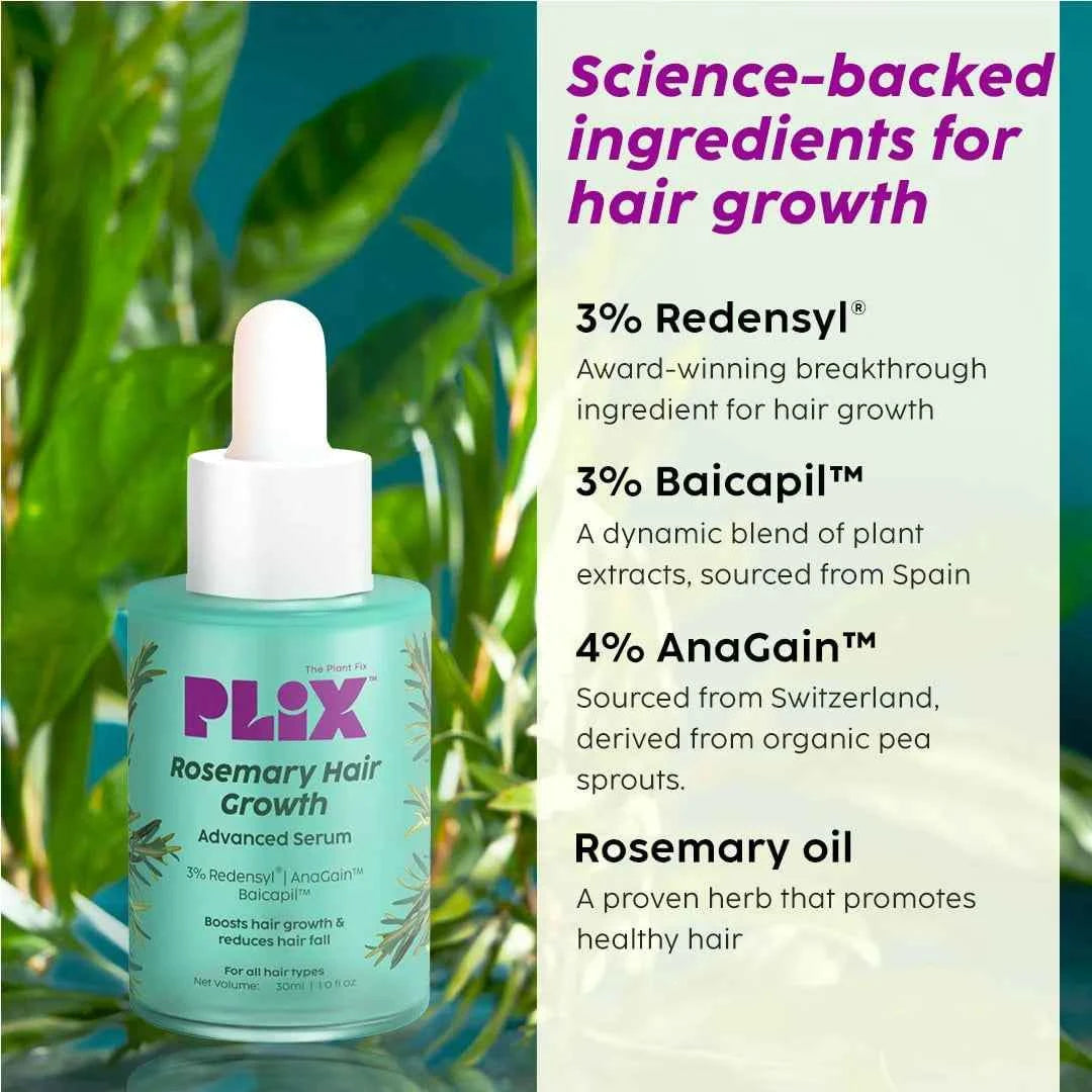 PLIX Rosemary Hair Growth Advanced Serum  3% Redensyl, AnaGain & Baicapil  Boosts Hair Growth & Reduces Hair Fall - GEHNA OFFICIAL