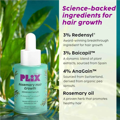 PLIX Rosemary Hair Growth Advanced Serum  3% Redensyl, AnaGain & Baicapil  Boosts Hair Growth & Reduces Hair Fall - GEHNA OFFICIAL