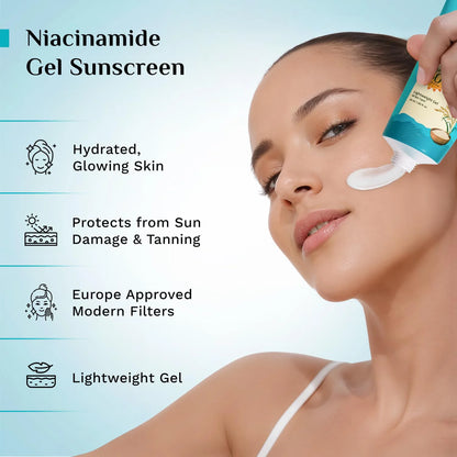 Pilgrim 5% Niacinamide Hydra Glow Gel Sunscreen SPF 50+ PA++++ | With Korean Rice Water | Lightweight Gel Sunscreen | No White Cast | 50ml