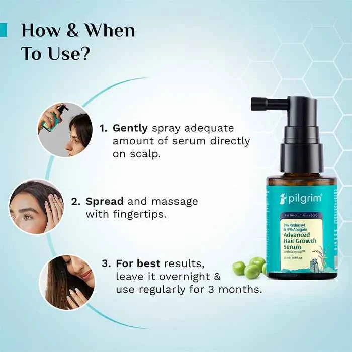 Pilgrim Advanced Hair Growth Serum with 3% Redensyl, 4% Anagain & Seascalp™ | Hair Growth & Hair Fall Control Serum | For Dandruff Prone Scalp | 30ml