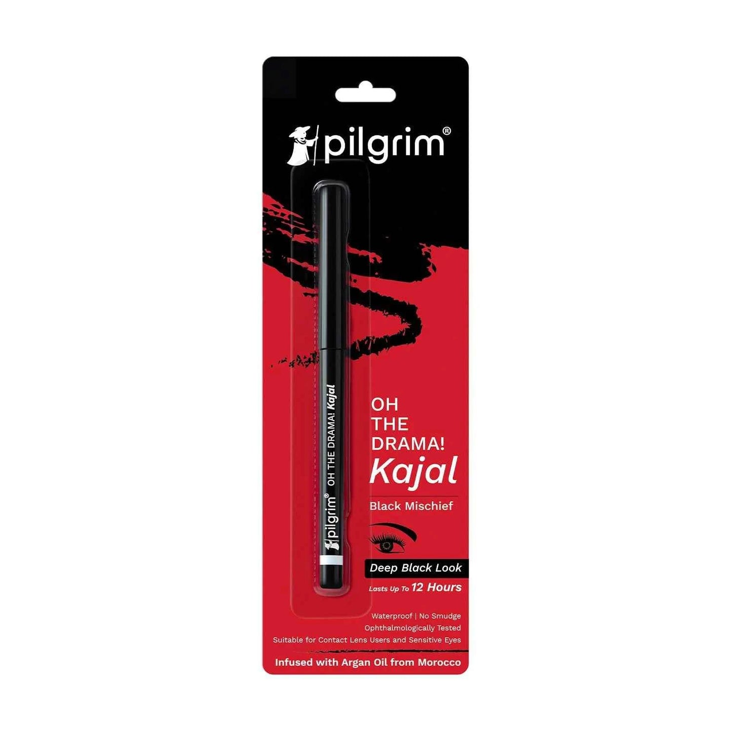 pilgrim oh the drama kajal black mischief | waterproof & smudge proof kajal | deep black matte finish | lasts up to 12 hours