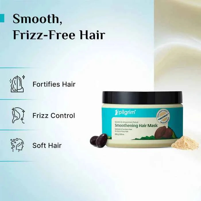 Pilgrim Keratin & Amazonian Patuá Smoothening Hair Mask  Sulphate & Paraben Free  Deep Nourishment for Dry & Frizzy Hair  200g