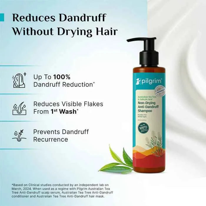pilgrim australian tea tree & salicylic acid non drying anti dandruff shampoo | paraben free shampoo for dandruff control | all hair types | 200ml