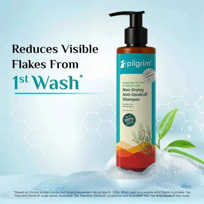 Pilgrim Australian Tea Tree & Salicylic Acid Non Drying Anti Dandruff Shampoo | Paraben Free Shampoo for Dandruff Control | All Hair Types | 200ml