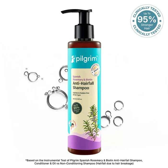 Pilgrim Spanish Rosemary & Biotin Anti Hairfall Shampoo | Reduces Hair Fall Due to Breakage | Sulphate & Paraben Free | All Hair Types | 200ml