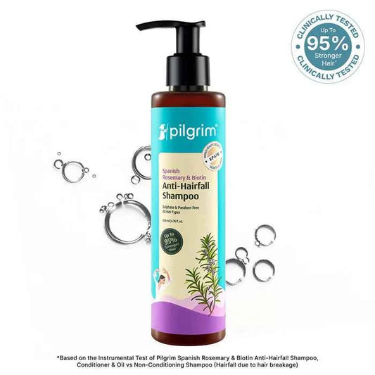 Pilgrim Spanish Rosemary & Biotin Anti Hairfall Shampoo | Reduces Hair Fall Due to Breakage | Sulphate & Paraben Free | All Hair Types | 200ml