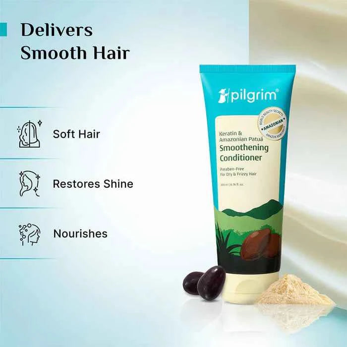pilgrim keratin & amazonian patuá smoothening conditioner for dry & frizzy hair | paraben free hair conditioner | deep nourishment & frizz control | 200ml - gehna official