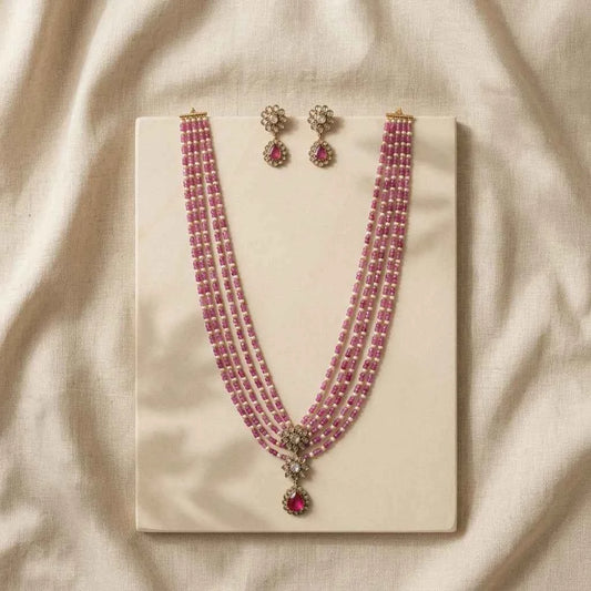 Pink Beaded Layered Necklace Set with Earrings for Women | Designer Party & Bridal Jewellery