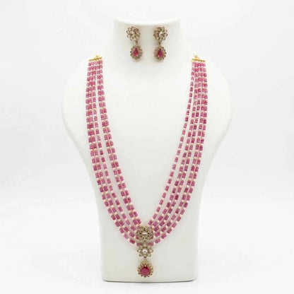 Pink Beaded Layered Necklace Set with Earrings for Women | Designer Party & Bridal Jewellery