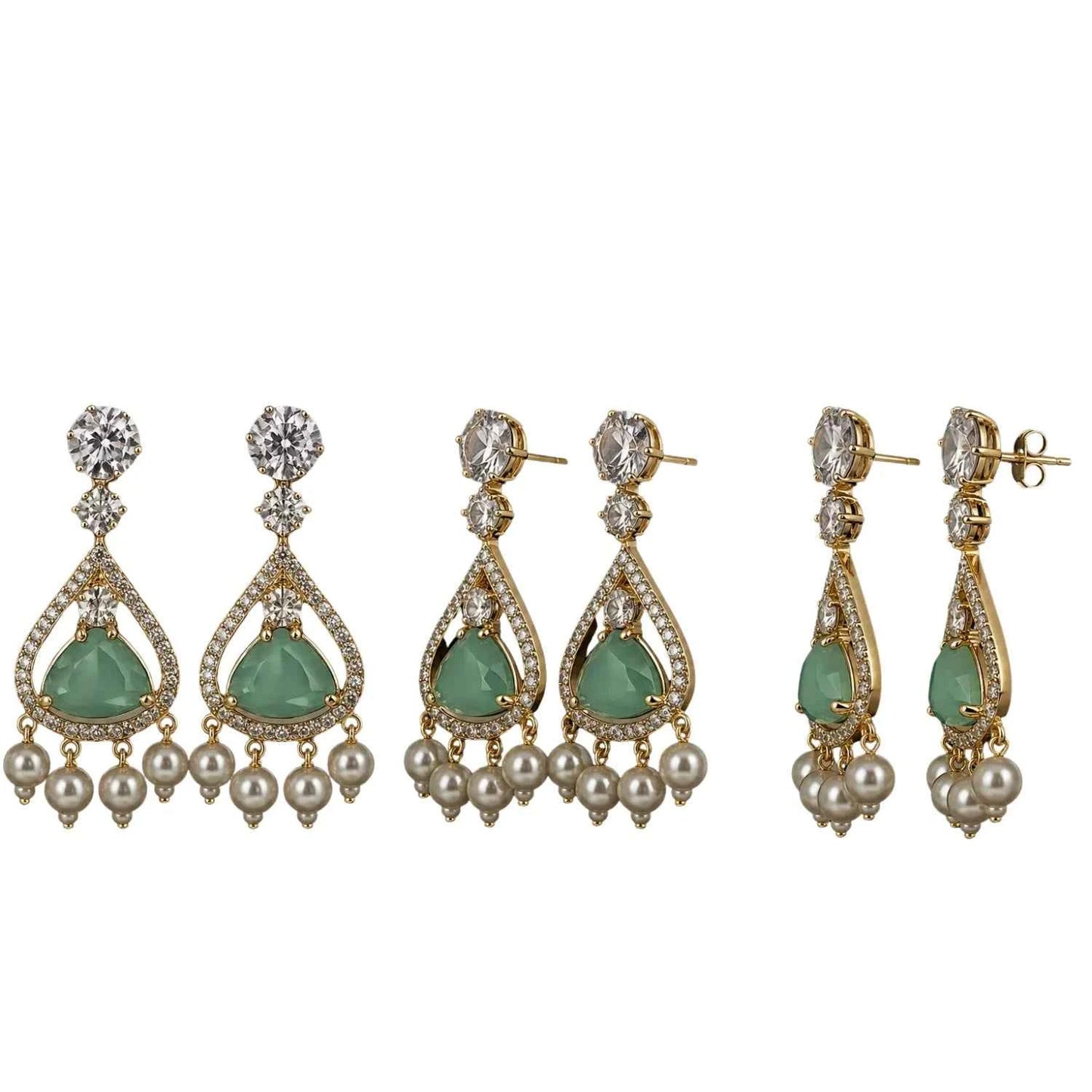 mint green stone pearl drop earrings for women | american diamond designer earrings - gehna official