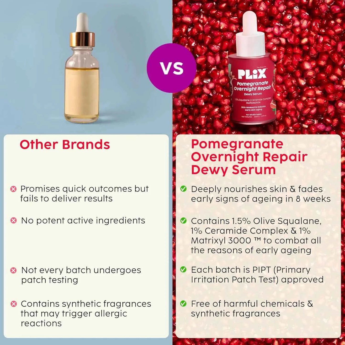 plix pomegranate overnight repair dewy serum | squalane, ceramide complex & multi peptide | anti-wrinkle & night skin renewal - gehna official