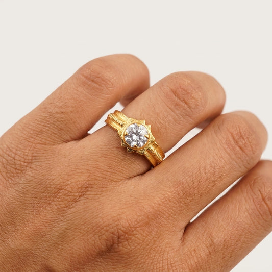 Premium Gold Plated Solitaire Diamond Ring for Women | Elegant CZ Stone Finger Ring