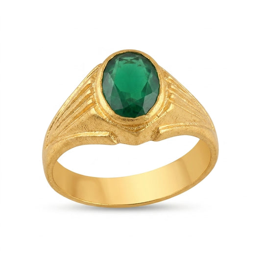 Green Stone Gold Plated Designer Ring for Men | Premium Emerald Look Finger Ring  Short Description - GEHNA OFFICIAL