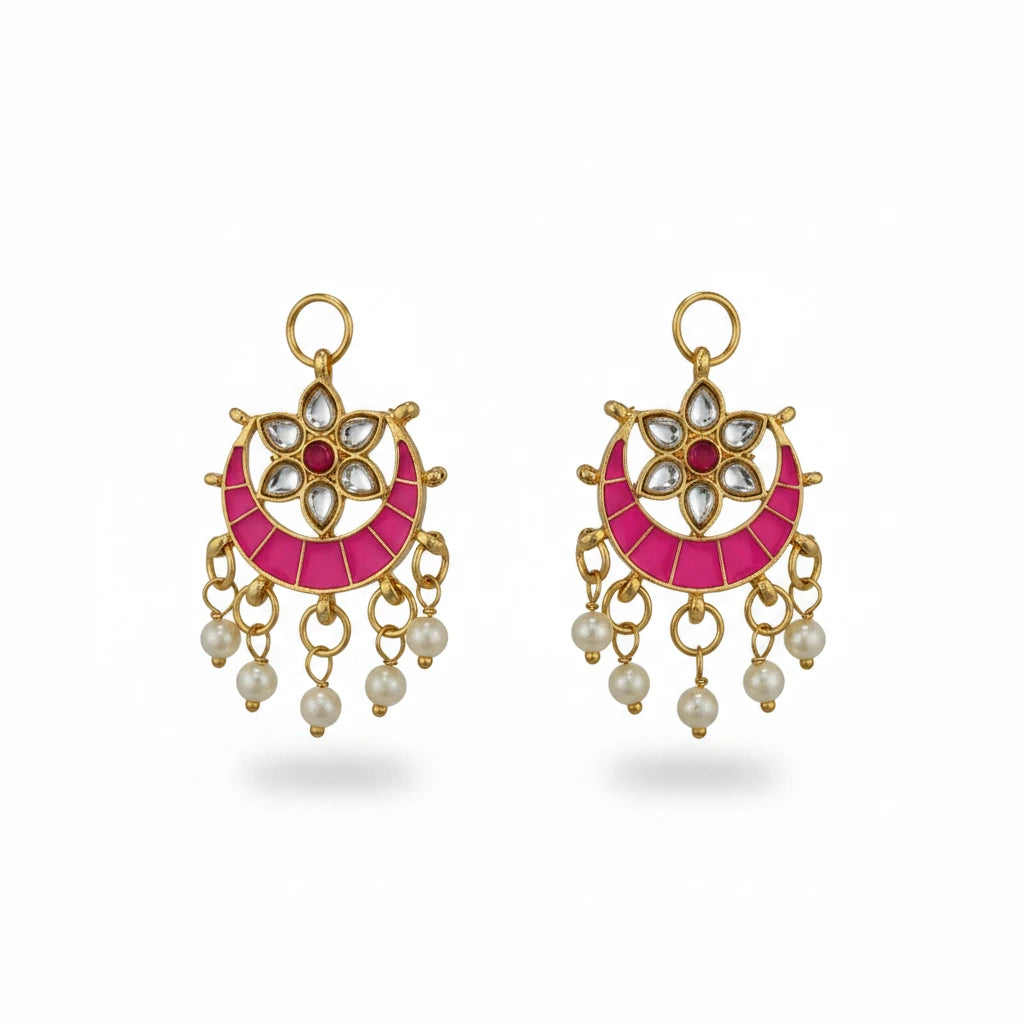 pink kundan pearl braid hair jewellery set, 4 pcs pack