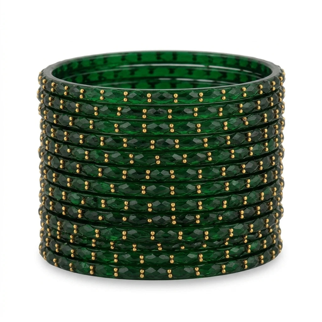 raindrop glass bangles with golden beads, traditional indian glass chudi set