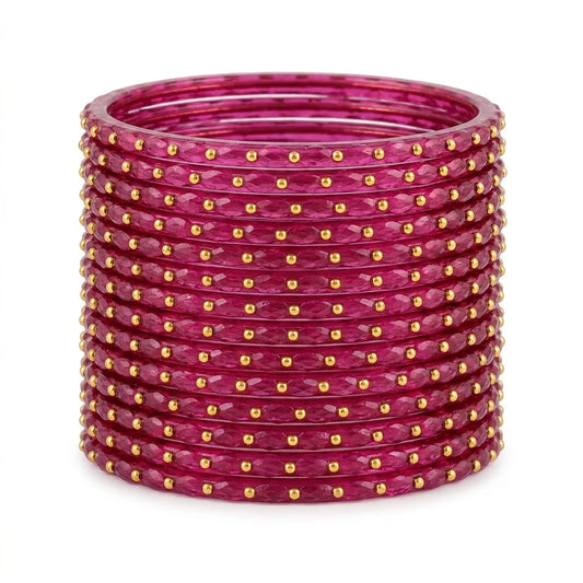 Raindrop Glass Bangles With Golden Beads, Traditional Indian Glass Chudi Set