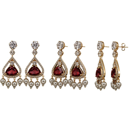 Ruby Red Stone Pearl Drop Earrings for Women | American Diamond Luxury Earrings - GEHNA OFFICIAL