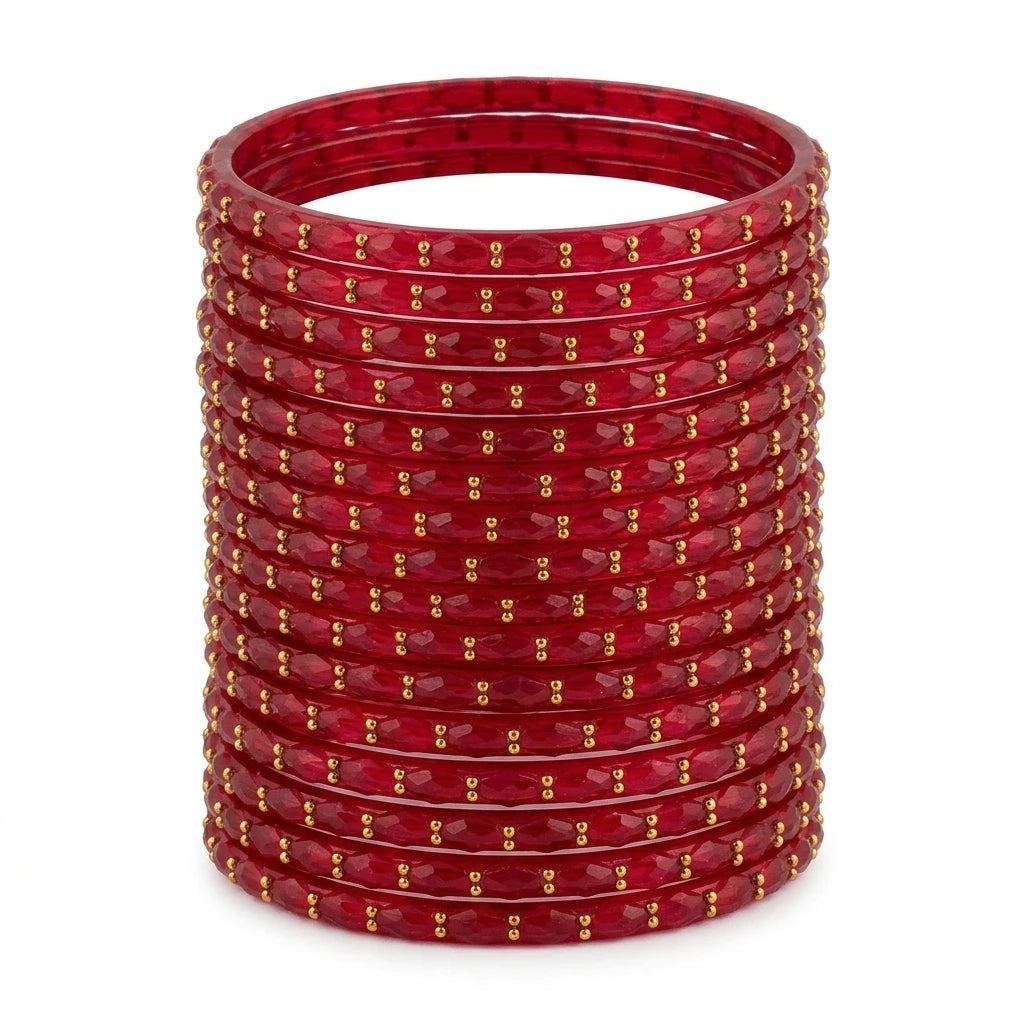 raindrop glass bangles with golden beads, traditional indian glass chudi set