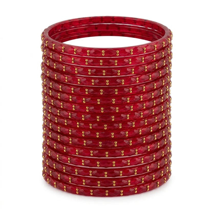 Raindrop Glass Bangles With Golden Beads, Traditional Indian Glass Chudi Set