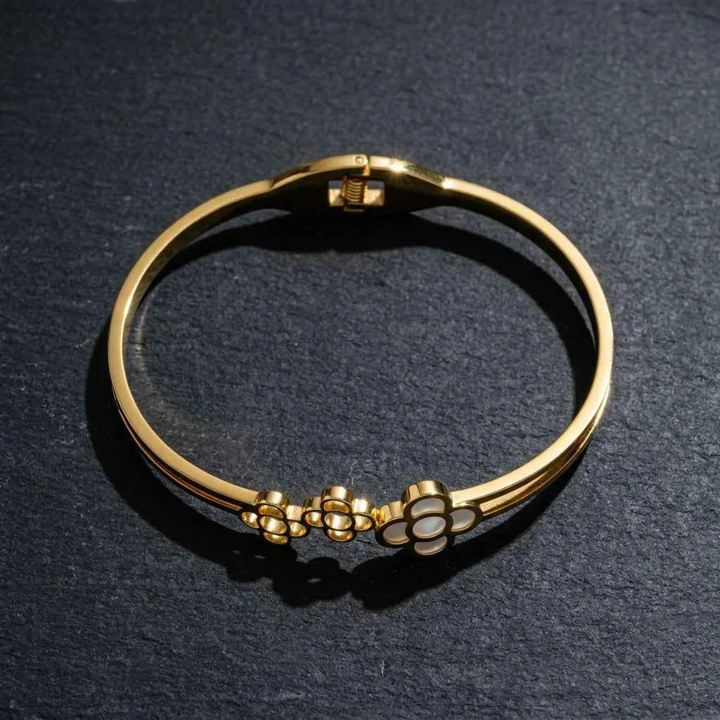 luxury triple clover gold plated bracelet for women | premium stainless steel bangle