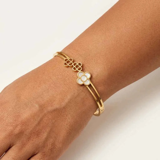 Luxury Triple Clover Gold Plated Bracelet for Women | Premium Stainless Steel Bangle