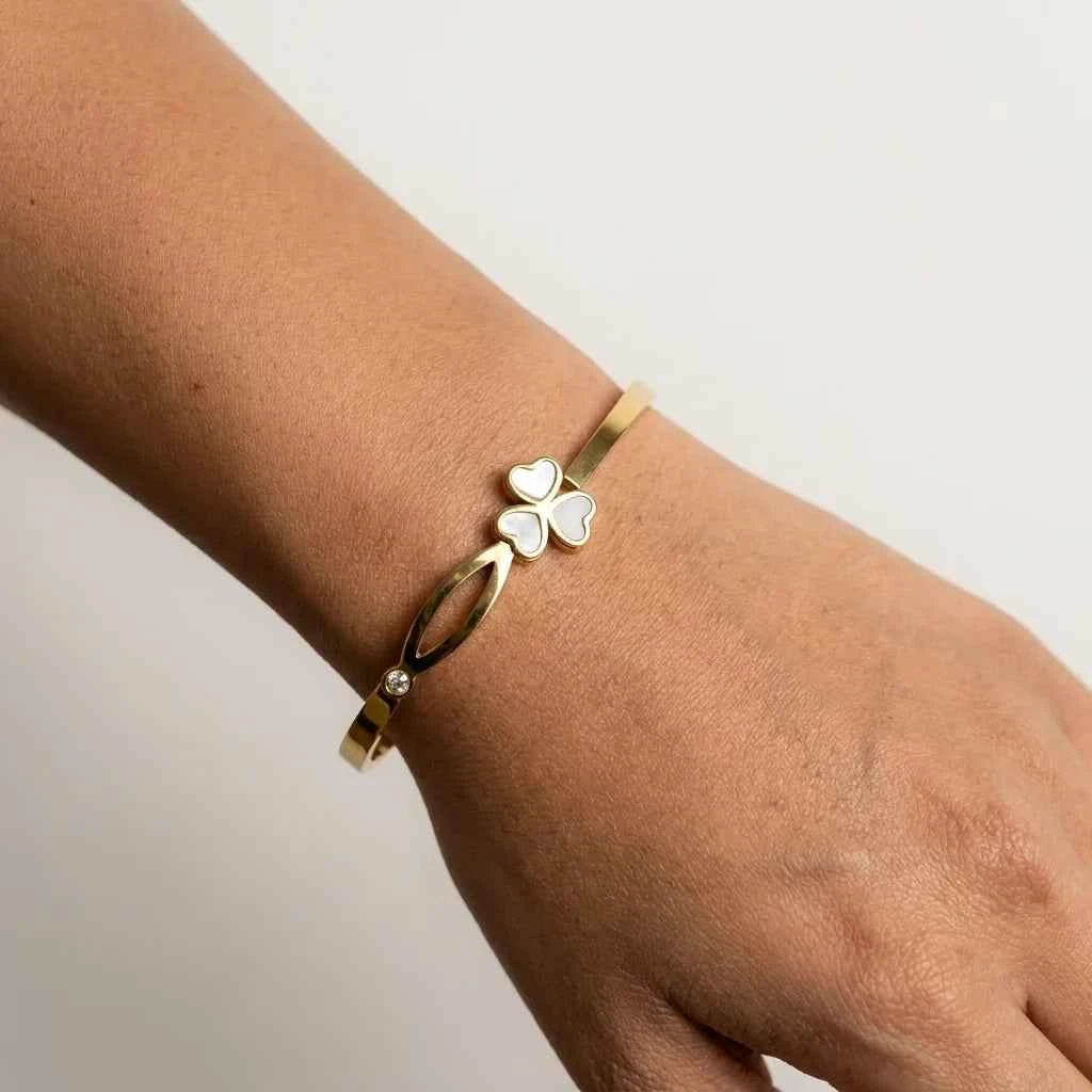 gold plated clover bracelet for women | premium stainless steel bangle