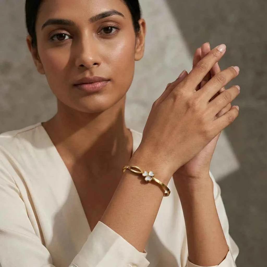 gold plated clover bracelet for women | premium stainless steel bangle
