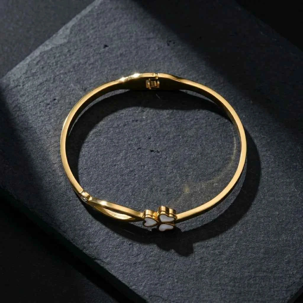gold plated clover bracelet for women | premium stainless steel bangle