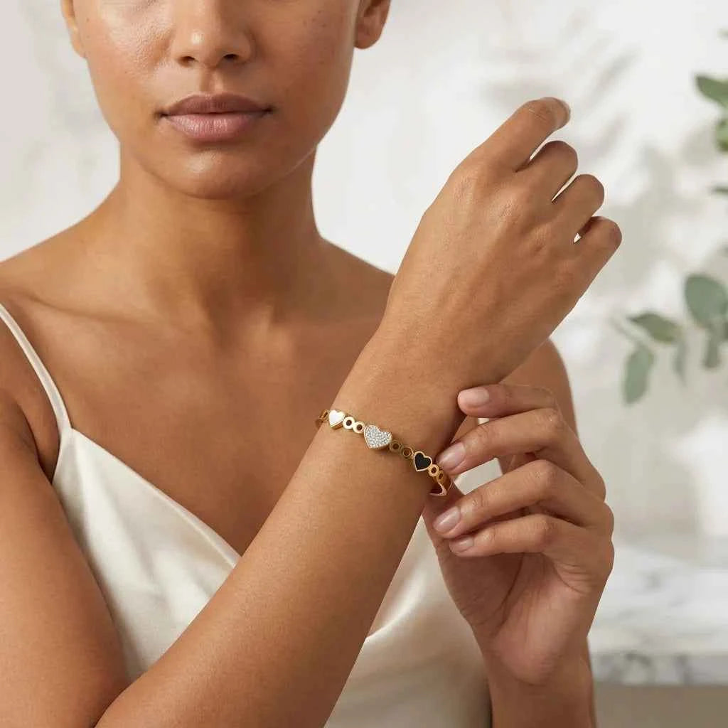 heart crystal gold plated bracelet for women | premium designer stainless steel bangle