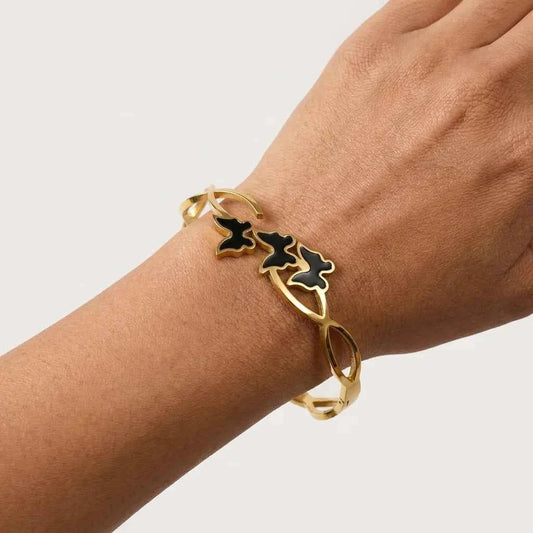 Black Butterfly Gold Plated Bracelet for Women | Premium Designer Stainless Steel Bangle