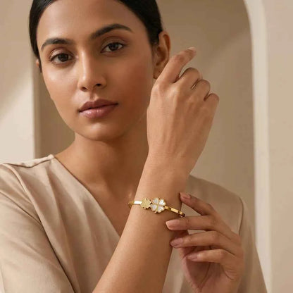 Lucky Clover Gold Plated Bracelet for Women | Premium Stainless Steel Charm Bangle