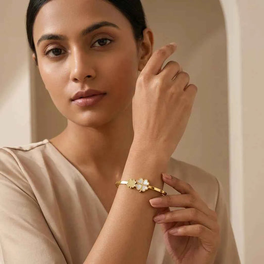 Lucky Clover Gold Plated Bracelet for Women | Premium Stainless Steel Charm Bangle