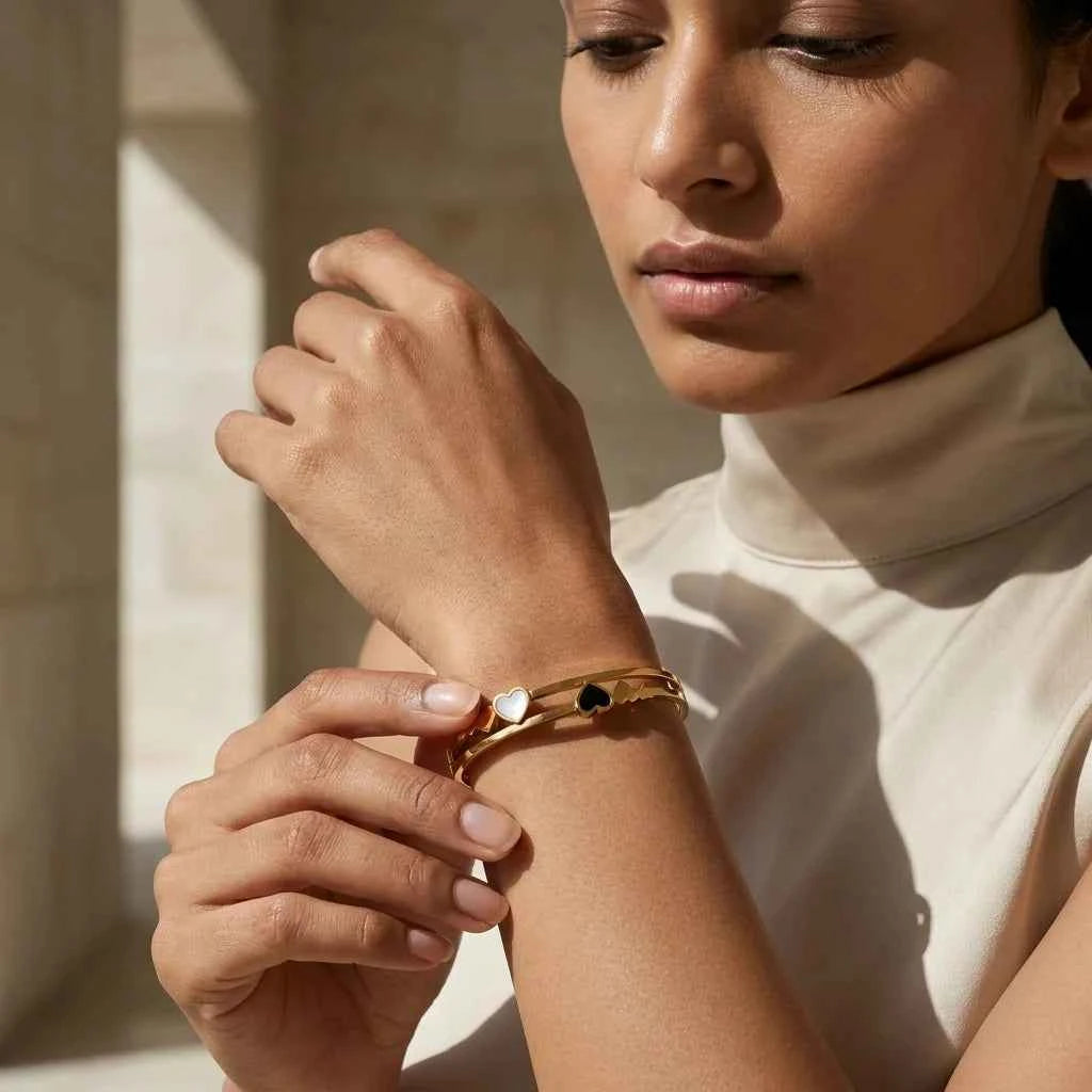 luxury heart gold plated bracelet for women | premium stainless steel love bangle