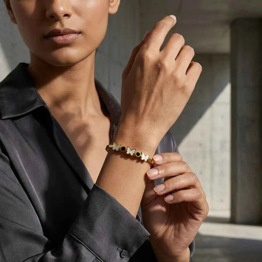 Butterfly Charm Gold Plated Bracelet for Women | Premium Designer Stainless Steel Bangle