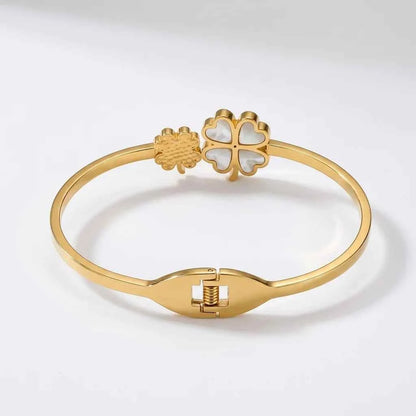 Lucky Clover Gold Plated Bracelet for Women | Premium Stainless Steel Charm Bangle