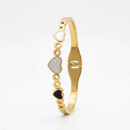 Heart Crystal Gold Plated Bracelet for Women | Premium Designer Stainless Steel Bangle