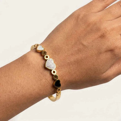 Heart Crystal Gold Plated Bracelet for Women | Premium Designer Stainless Steel Bangle