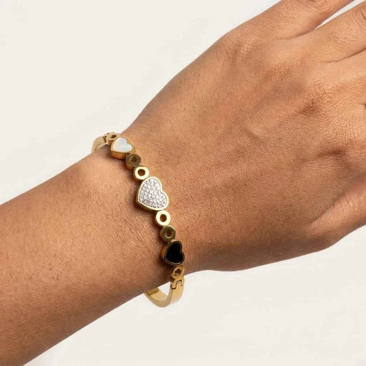 Heart Crystal Gold Plated Bracelet for Women | Premium Designer Stainless Steel Bangle